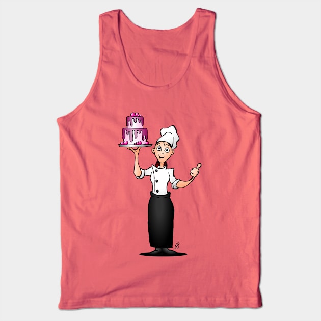 Pastry chef with a pink glazed cake Tank Top by Cardvibes